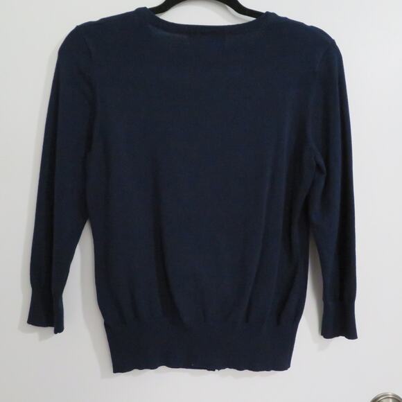Carolyn Taylor Womens Sz M Navy Ruched Button Front Knit Sweater - Picture 2 of 4